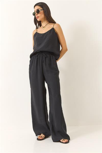 Kadın Askılı Dokuma Modal Bluz Pantolon Alt-Üst Takım 9298 60281024 - Siyah