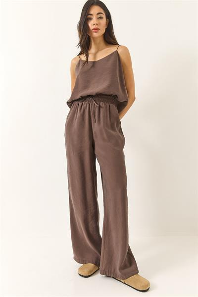 Kadın Askılı Dokuma Modal Bluz Pantolon Alt-Üst Takım 9298 60281024 - Kahve
