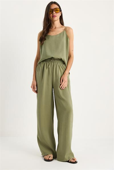 Kadın Askılı Dokuma Modal Bluz Pantolon Alt-Üst Takım 9298 60281024 - Açık Haki