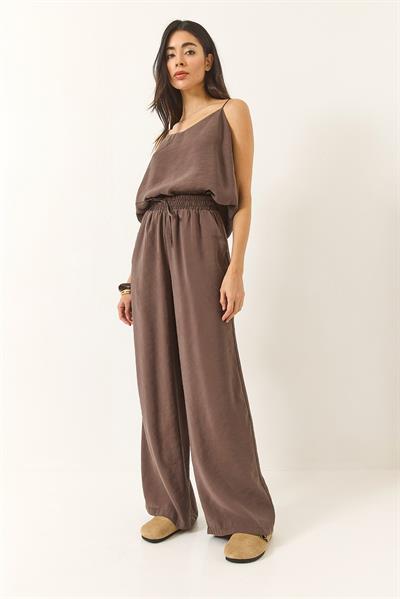 Kadın Askılı Dokuma Modal Bluz Pantolon Alt-Üst Takım 9298 60281024 - Kahve