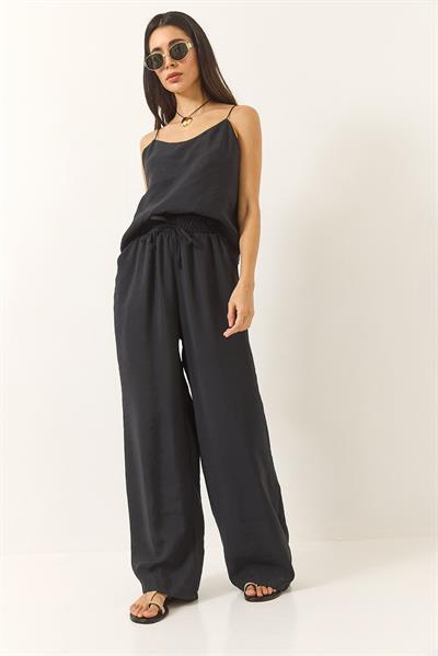 Kadın Askılı Dokuma Modal Bluz Pantolon Alt-Üst Takım 9298 60281024 - Siyah