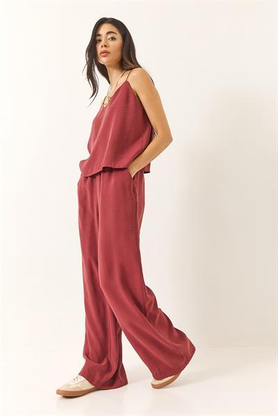 Kadın Askılı Dokuma Modal Bluz Pantolon Alt-Üst Takım 9298 60281024 - Bordo