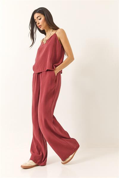 Kadın Askılı Dokuma Modal Bluz Pantolon Alt-Üst Takım 9298 60281024 - Bordo