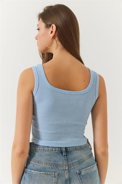 Kadın Askılı Fitilli Kaşkorse Bluz 60201025 - Bebe Mavi - Siyah