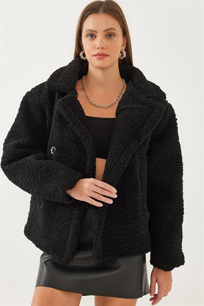 Kadın Astarlı Peluş Mont 2433 60351028 - Siyah