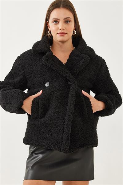 Kadın Astarlı Peluş Mont 2433 60351028 - Siyah