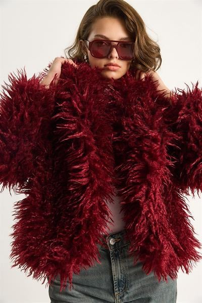 Astarlı Tiftik Tarz Tibet Kürk Ceket 2764 60261580 - Bordo