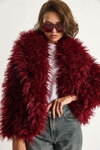 Astarlı Tiftik Tarz Tibet Kürk Ceket 2764 60261580 - Bordo