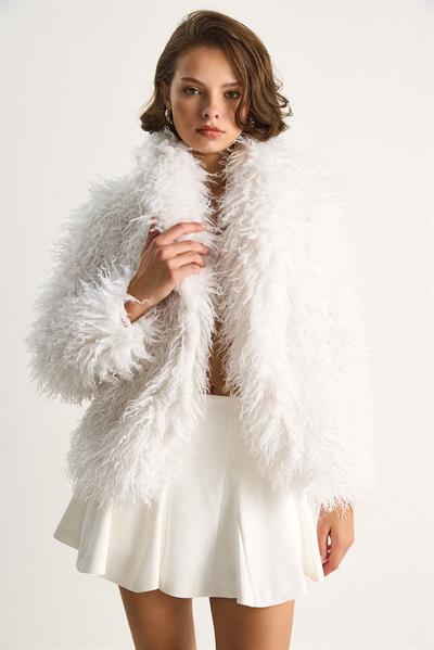 Astarlı Tiftik Tarz Tibet Kürk Ceket 2764 60261580 - Beyaz
