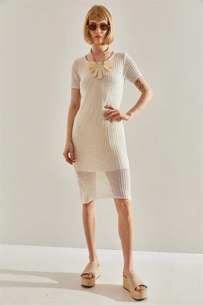 Kadın Astarlı Triko Elbise 20246122 - Ekru