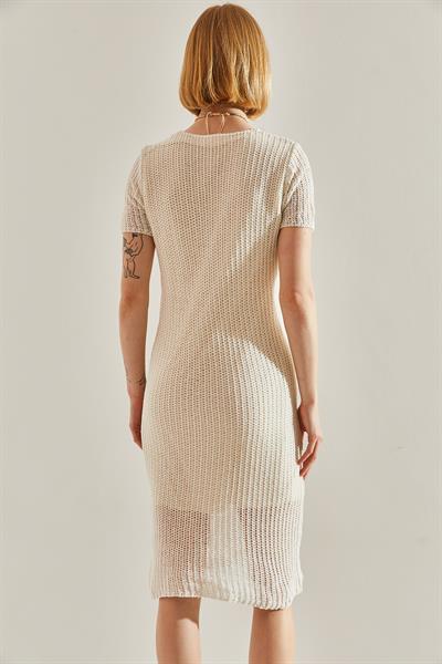 Kadın Astarlı Triko Elbise 20246122 - Ekru