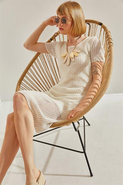 Kadın Astarlı Triko Elbise 20246122 - Ekru