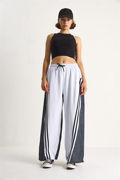 Kadın Ayarlanabilir Paça Yüksek Bel Şerit Detaylı Pantolon 60284069 - Antrasit-Beyaz