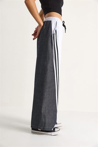 Kadın Ayarlanabilir Paça Yüksek Bel Şerit Detaylı Pantolon 60284069 - Antrasit-Beyaz