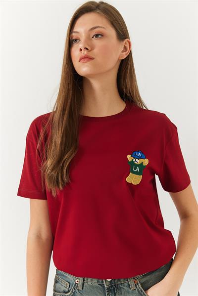 Kadın Ayıcık Baskılı Tshirt 60602007 - Bordo