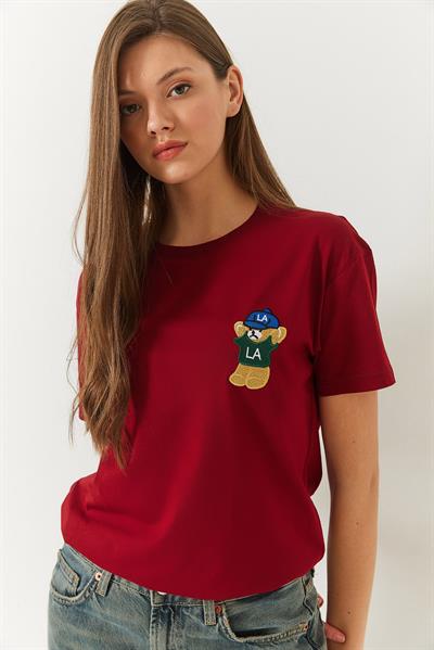 Kadın Ayıcık Baskılı Tshirt 60602007 - Bordo