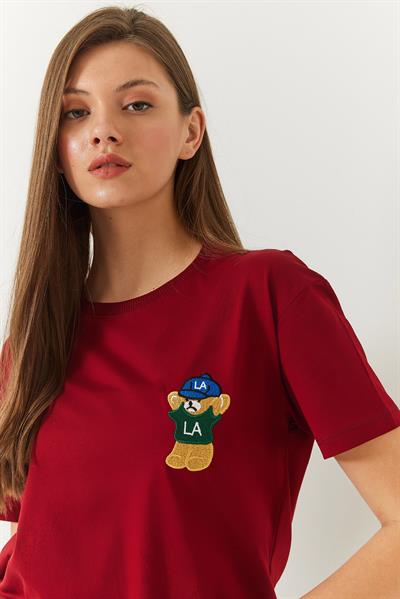 Kadın Ayıcık Baskılı Tshirt 60602007 - Bordo