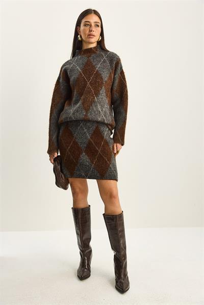 Kadın Baklava Desenli Şardonlu Alt-Üst Takım 20251083 - Antrasit-Kahve