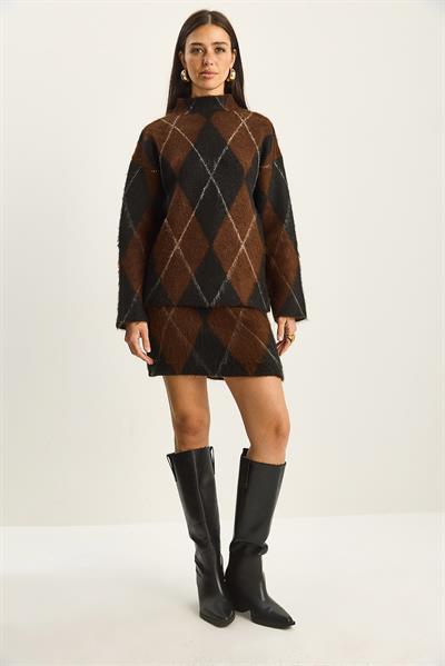 Kadın Baklava Desenli Şardonlu Alt-Üst Takım 20251083 - Siyah-Kahve