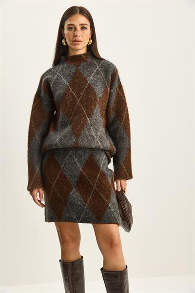 Kadın Baklava Desenli Şardonlu Alt-Üst Takım 20251083 - Antrasit-Kahve