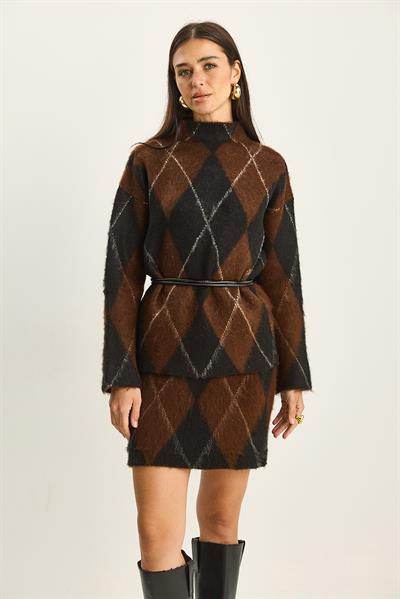 Kadın Baklava Desenli Şardonlu Alt-Üst Takım 20251083 - Siyah-Kahve