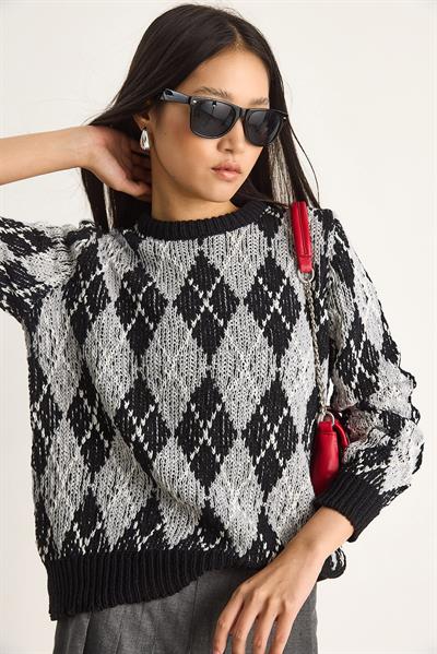 Kadın Baklavalı Kazak 20251059 - Siyah