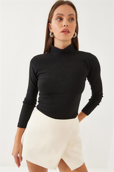 Kadın Balıkçı Yaka Basic T-Shirt 0014 60251867 - Siyah