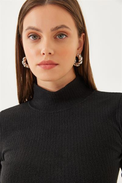 Kadın Balıkçı Yaka Basic T-Shirt 0014 60251867 - Siyah