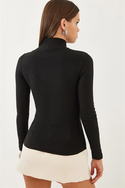 Kadın Balıkçı Yaka Basic T-Shirt 0014 60251867 - Siyah