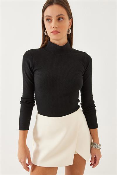 Kadın Balıkçı Yaka Basic T-Shirt 0014 60251867 - Siyah