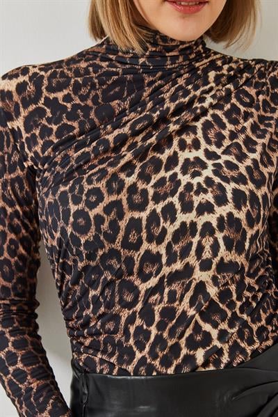 Kadın Balıkçı Yaka Desenli Bluz 358-1 60351141 - Siyah-Camel
