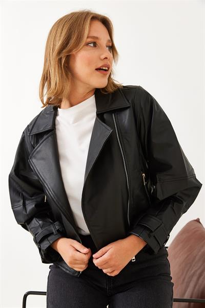 Balon Kol Oversize Deri Ceket 2395 60251850 - Siyah