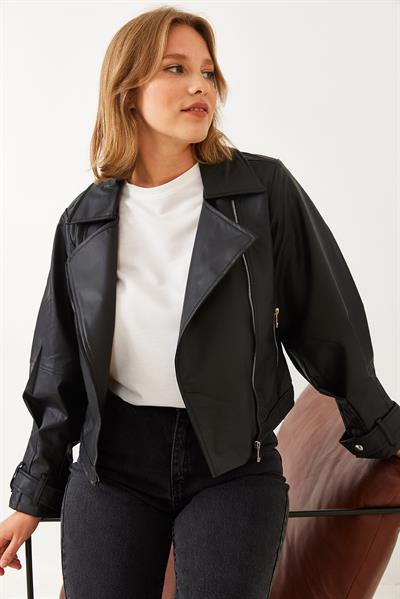 Balon Kol Oversize Deri Ceket 2395 60251850 - Siyah