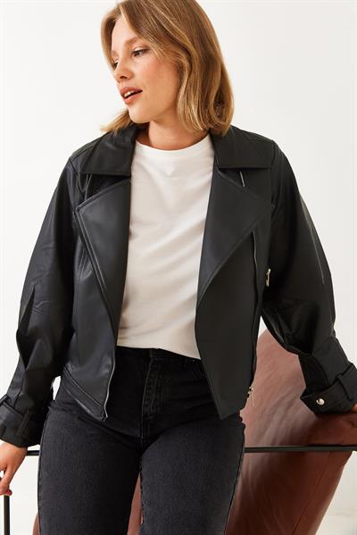 Balon Kol Oversize Deri Ceket 2395 60251850 - Siyah