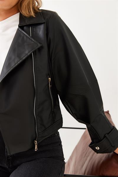Balon Kol Oversize Deri Ceket 2395 60251850 - Siyah