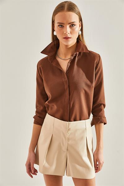 Kadın Basic Gömlek 60111011 - Kahverengi