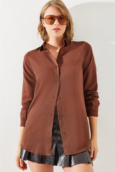 Kadın Basic Gömlek 60111011 - Kahverengi