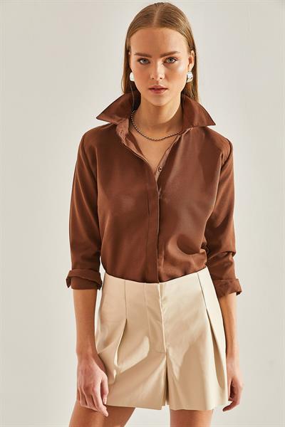 Kadın Basic Gömlek 60111011 - Kahverengi