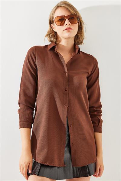 Kadın Basic Gömlek 60111011 - Kahverengi