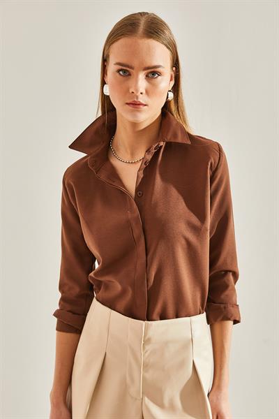 Kadın Basic Gömlek 60111011 - Kahverengi