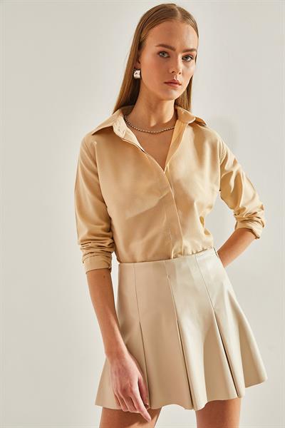 Kadın Basic Gömlek 60111011 - Taş