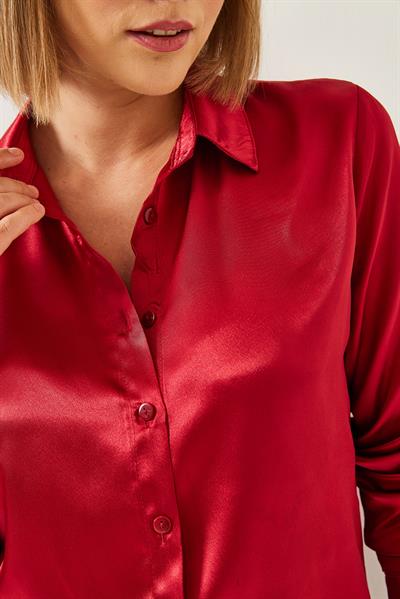 Kadın Basic Saten Gömlek 3964 60351241 - Kırmızı