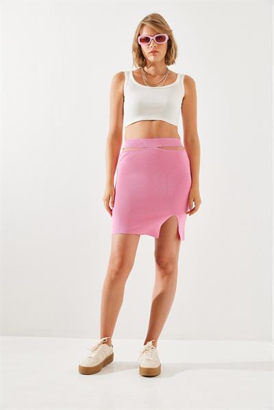 Kadın Bel Detaylı Yırtmaçlı Etek 20223054 - Pembe