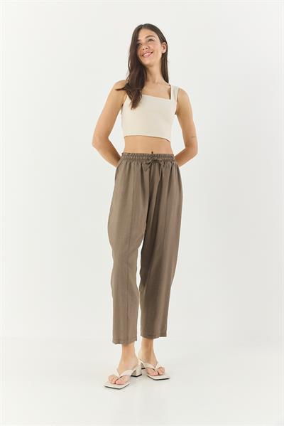 Kadın Beli Bağlamalı Cep Detaylı Havuç Kesim Yazlık Pantolon 3878 60281041 - Cappuccino