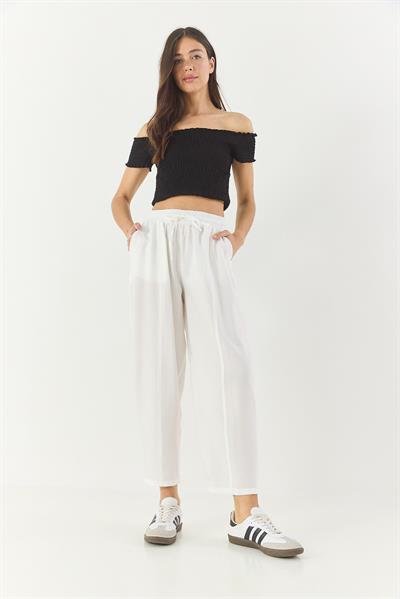 Kadın Beli Bağlamalı Cep Detaylı Havuç Kesim Yazlık Pantolon 3878 60281041 - Ekru