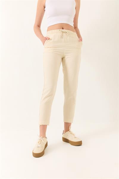 Kadın Beli Bağlamalı Paça Detaylı Cepli Keten Havuç Pantolon YP5134 60283180 - Bej
