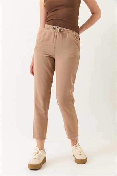 Kadın Beli Bağlamalı Paça Detaylı Cepli Keten Havuç Pantolon YP5134 60283180 - Vizon