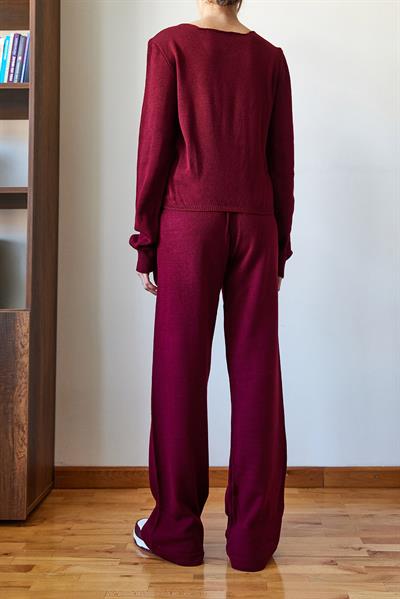 Kadın Beli Cırt Detaylı Basic Triko Alt-Üst Takım 60651006 - Bordo