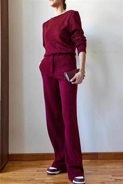 Kadın Beli Cırt Detaylı Basic Triko Alt-Üst Takım 60651006 - Bordo