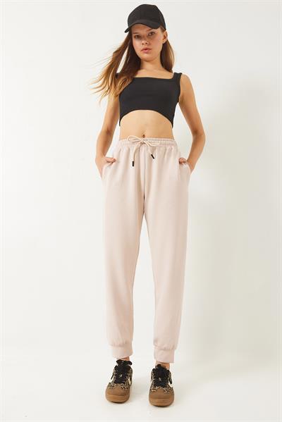 Kadın Beli Lastikli Bağlamalı Cepli Basic Pantolon 60261550 - Bej